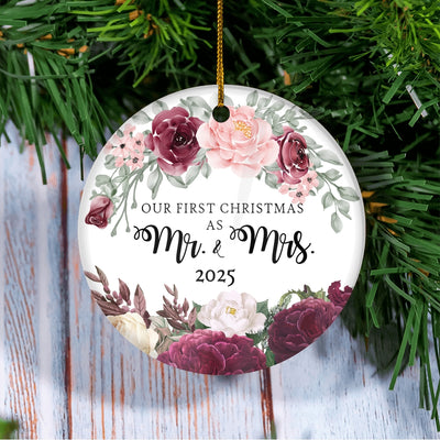 Our First Christmas As Mr And Mrs 2025 Flower For Wedding Newlywed Couple (11) 2025 Christmas Tree Ornament | siriusteestore