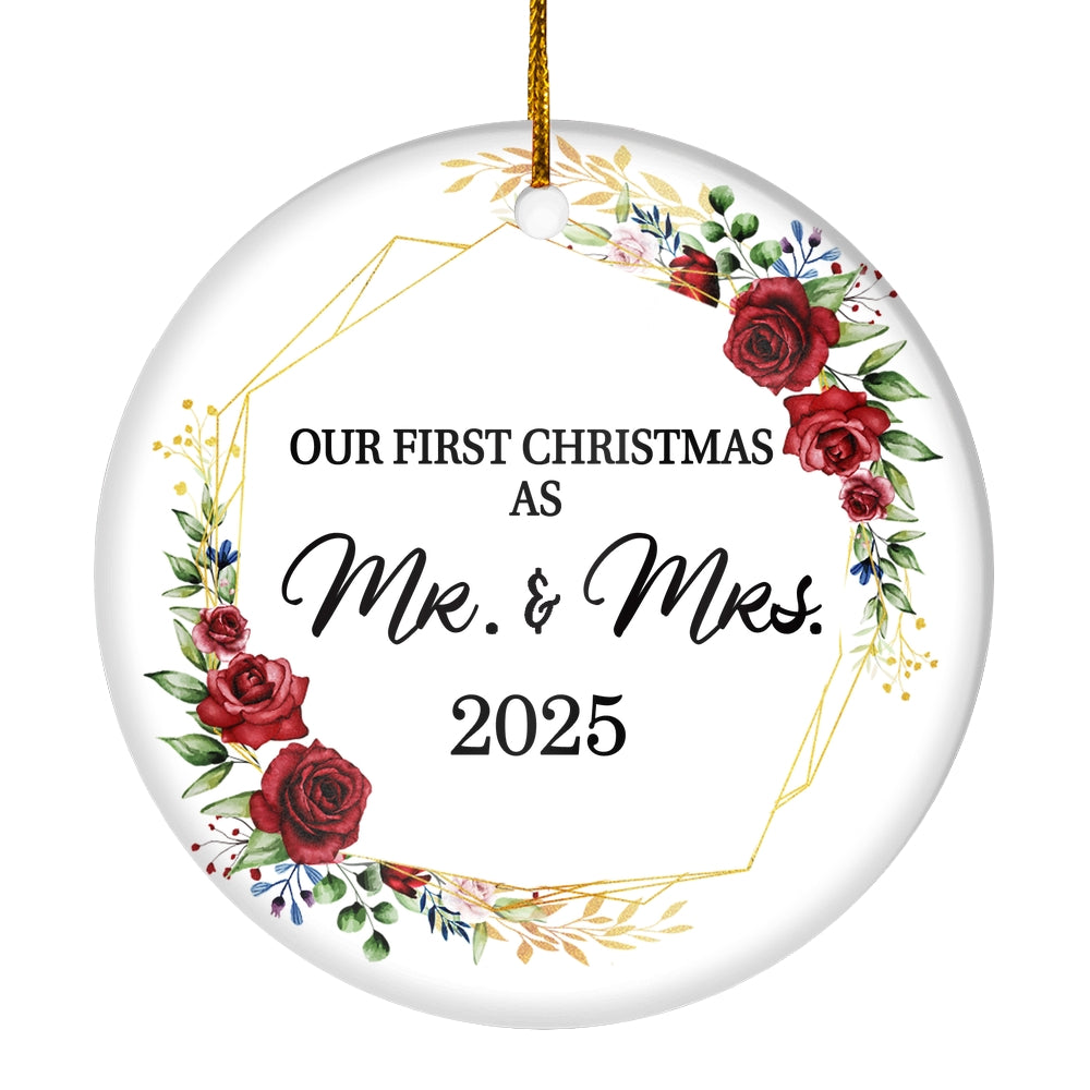 Our First Christmas As Mr And Mrs 2025 Flower For Wedding Newlywed Couple (12) 2025 Christmas Tree Ornament | siriusteestore