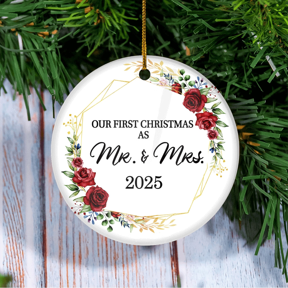 Our First Christmas As Mr And Mrs 2025 Flower For Wedding Newlywed Couple (12) 2025 Christmas Tree Ornament | siriusteestore
