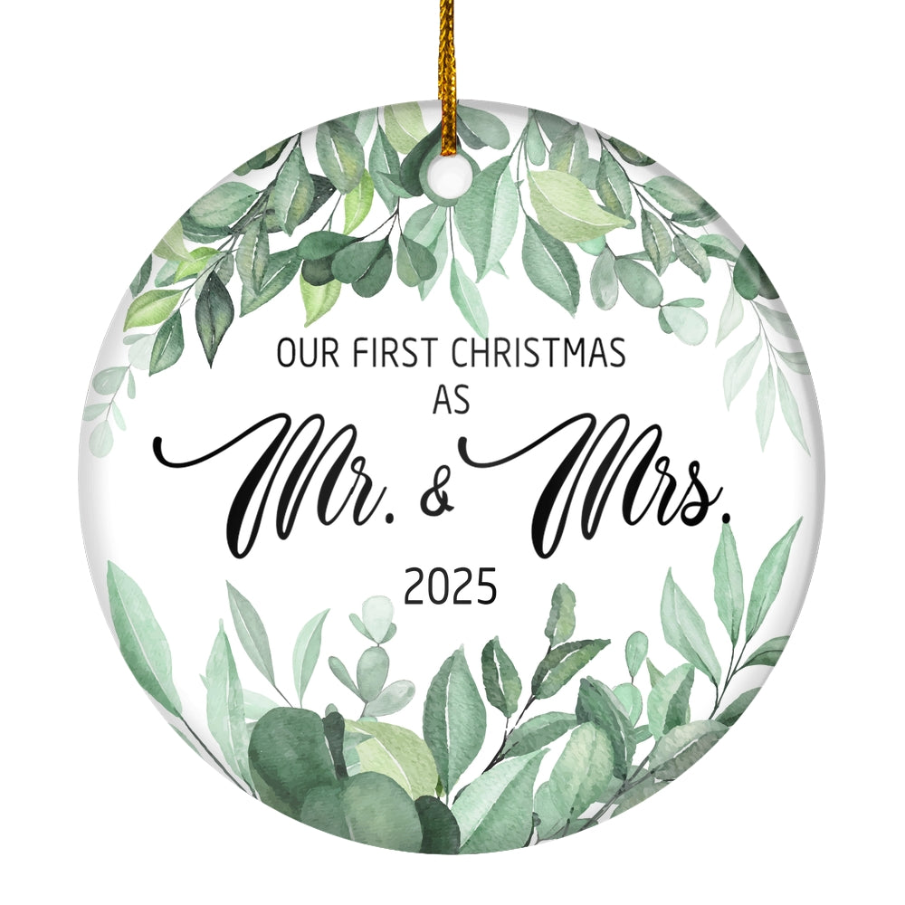 Our First Christmas As Mr And Mrs 2025 Flower Leaf For Wedding Newlywed Couple (14) 2025 Christmas Tree Ornament | siriusteestore