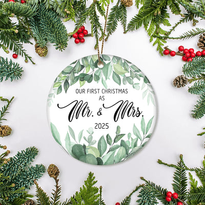 Our First Christmas As Mr And Mrs 2025 Flower Leaf For Wedding Newlywed Couple (14) 2025 Christmas Tree Ornament | siriusteestore