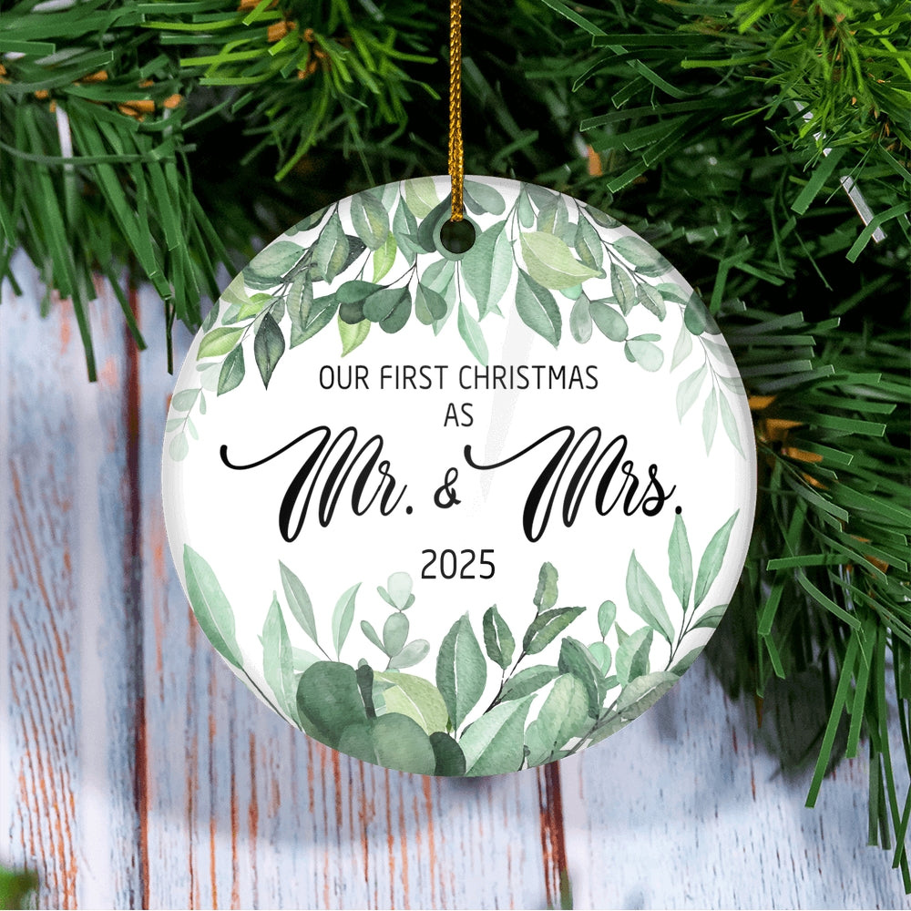 Our First Christmas As Mr And Mrs 2025 Flower Leaf For Wedding Newlywed Couple (14) 2025 Christmas Tree Ornament | siriusteestore