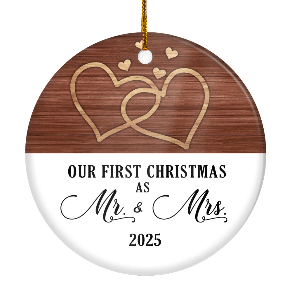 Our First Christmas As Mr And Mrs 2025 White Brown Wood For Wedding Newlywed Couple 2025 Christmas Tree Ornament | siriusteestore
