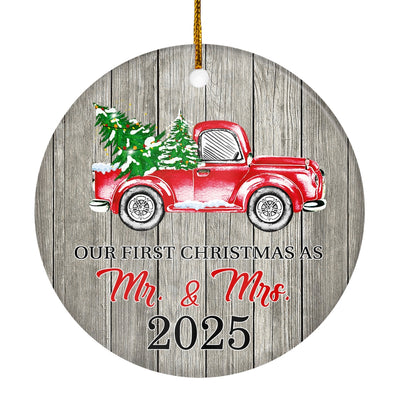 Our First Christmas As Mr And Mrs Ornaments Rustic Ornament With Red Truck And Green Tree 2024 First Xmas Wedding Presents For Newlywed Holiday Christmas Tree Ornament | siriusteestore