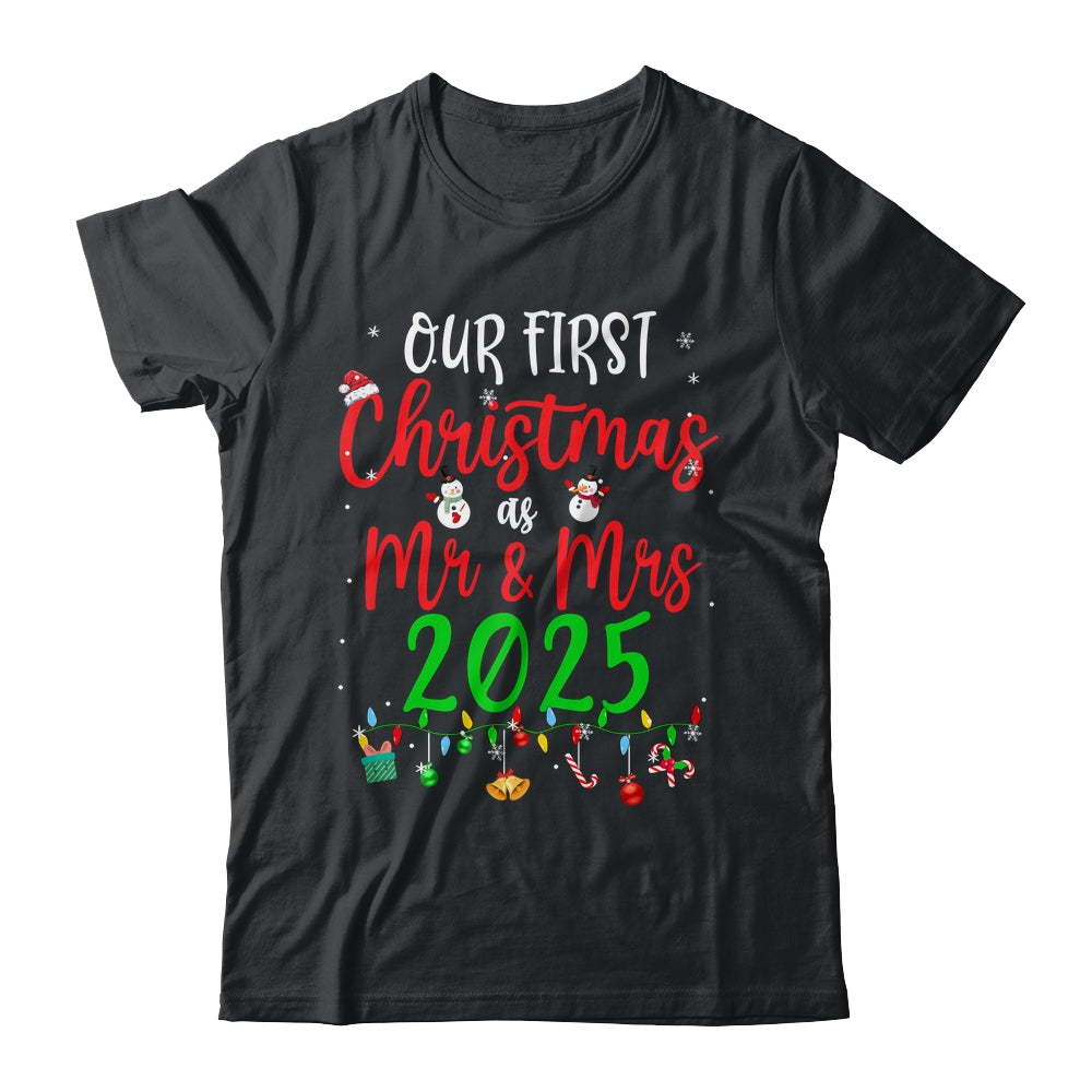 Our First Christmas As Mr Mrs 2025 Funny Christmas Couples Shirt & Sweatshirt | siriusteestore