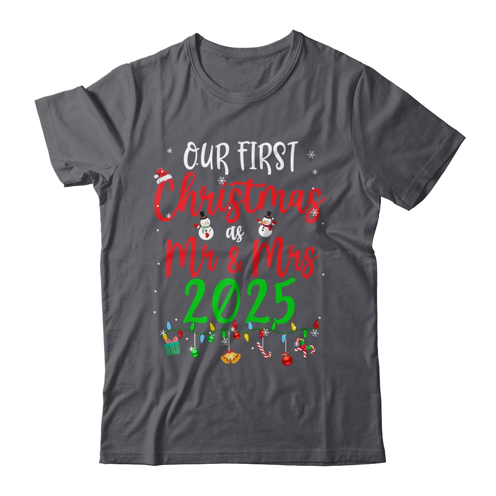 Our First Christmas As Mr Mrs 2025 Funny Christmas Couples Shirt & Sweatshirt | siriusteestore