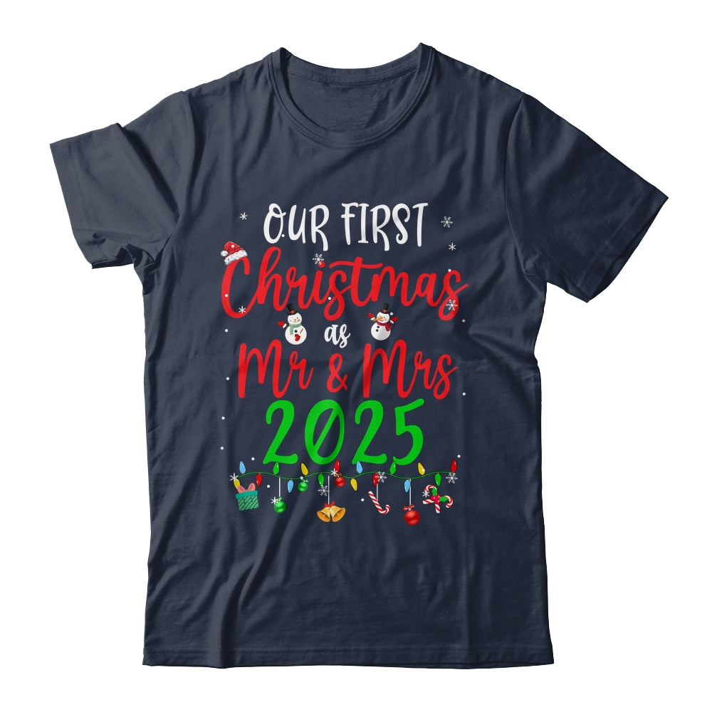 Our First Christmas As Mr Mrs 2025 Funny Christmas Couples Shirt & Sweatshirt | siriusteestore