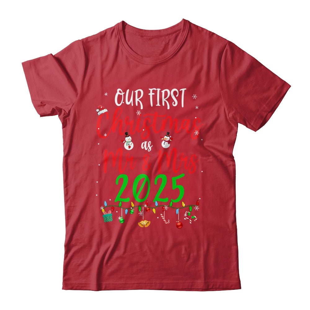 Our First Christmas As Mr Mrs 2025 Funny Christmas Couples Shirt & Sweatshirt | siriusteestore