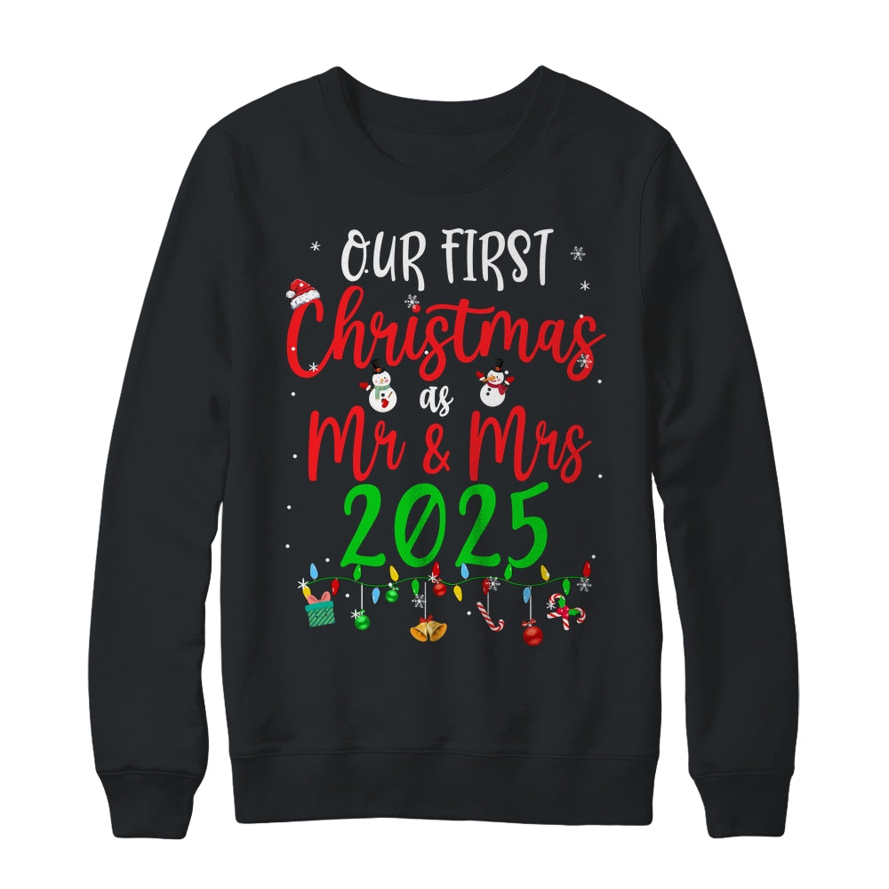 Our First Christmas As Mr Mrs 2025 Funny Christmas Couples Shirt & Sweatshirt | siriusteestore