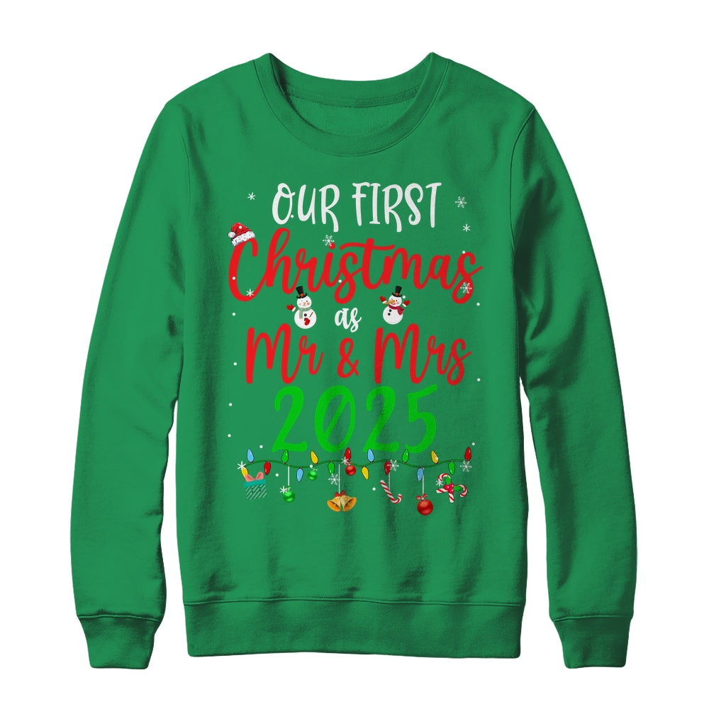 Our First Christmas As Mr Mrs 2025 Funny Christmas Couples Shirt & Sweatshirt | siriusteestore
