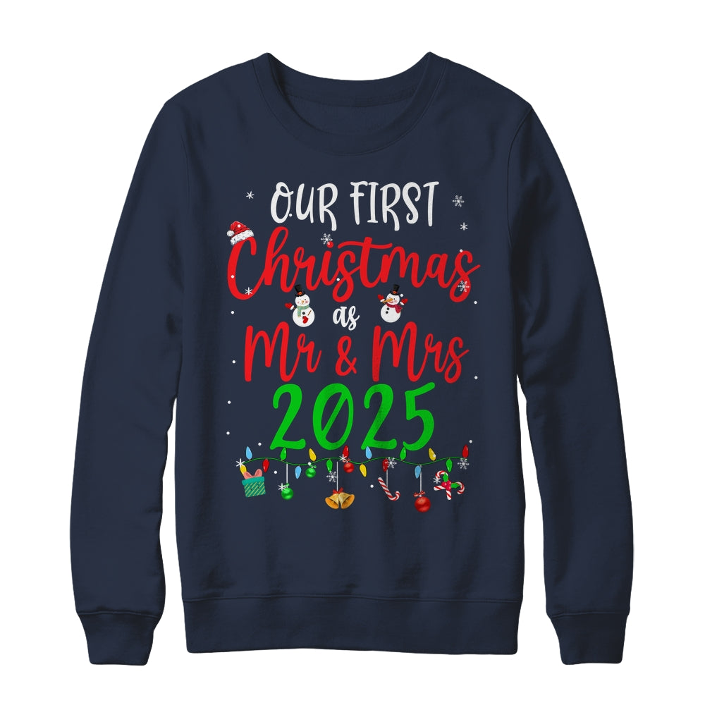 Our First Christmas As Mr Mrs 2025 Funny Christmas Couples Shirt & Sweatshirt | siriusteestore