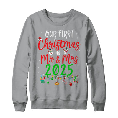 Our First Christmas As Mr Mrs 2025 Funny Christmas Couples Shirt & Sweatshirt | siriusteestore