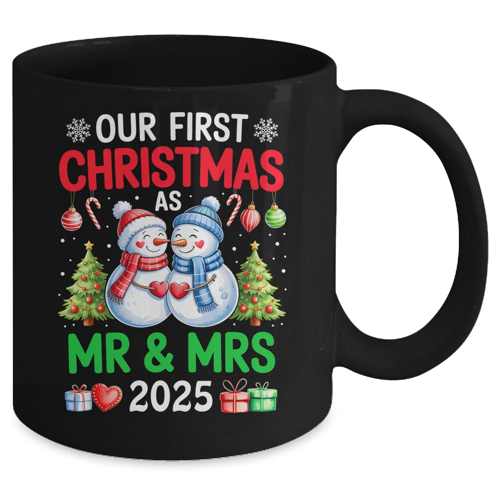 Our First Christmas As Mr & Mrs 2025 Snowman Couple Matching Mug | siriusteestore