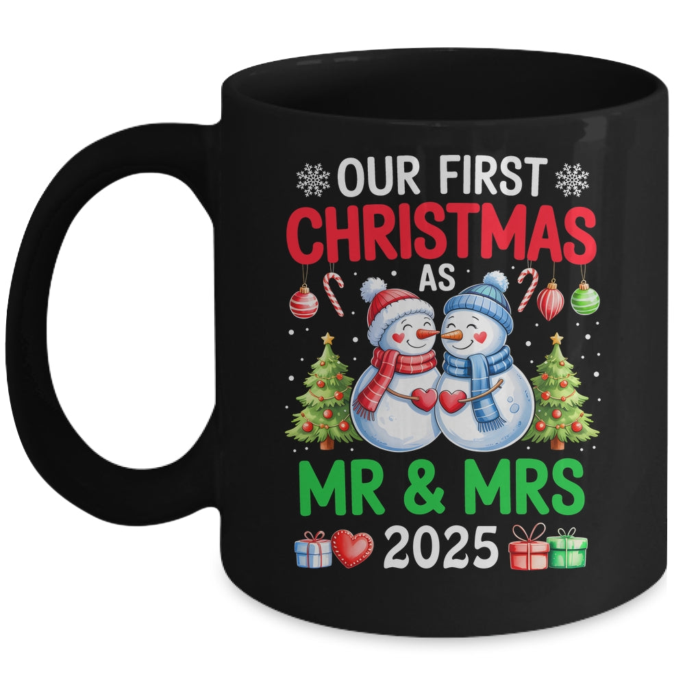 Our First Christmas As Mr & Mrs 2025 Snowman Couple Matching Mug | siriusteestore