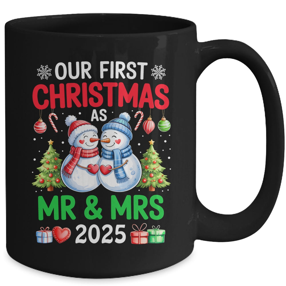 Our First Christmas As Mr & Mrs 2025 Snowman Couple Matching Mug | siriusteestore