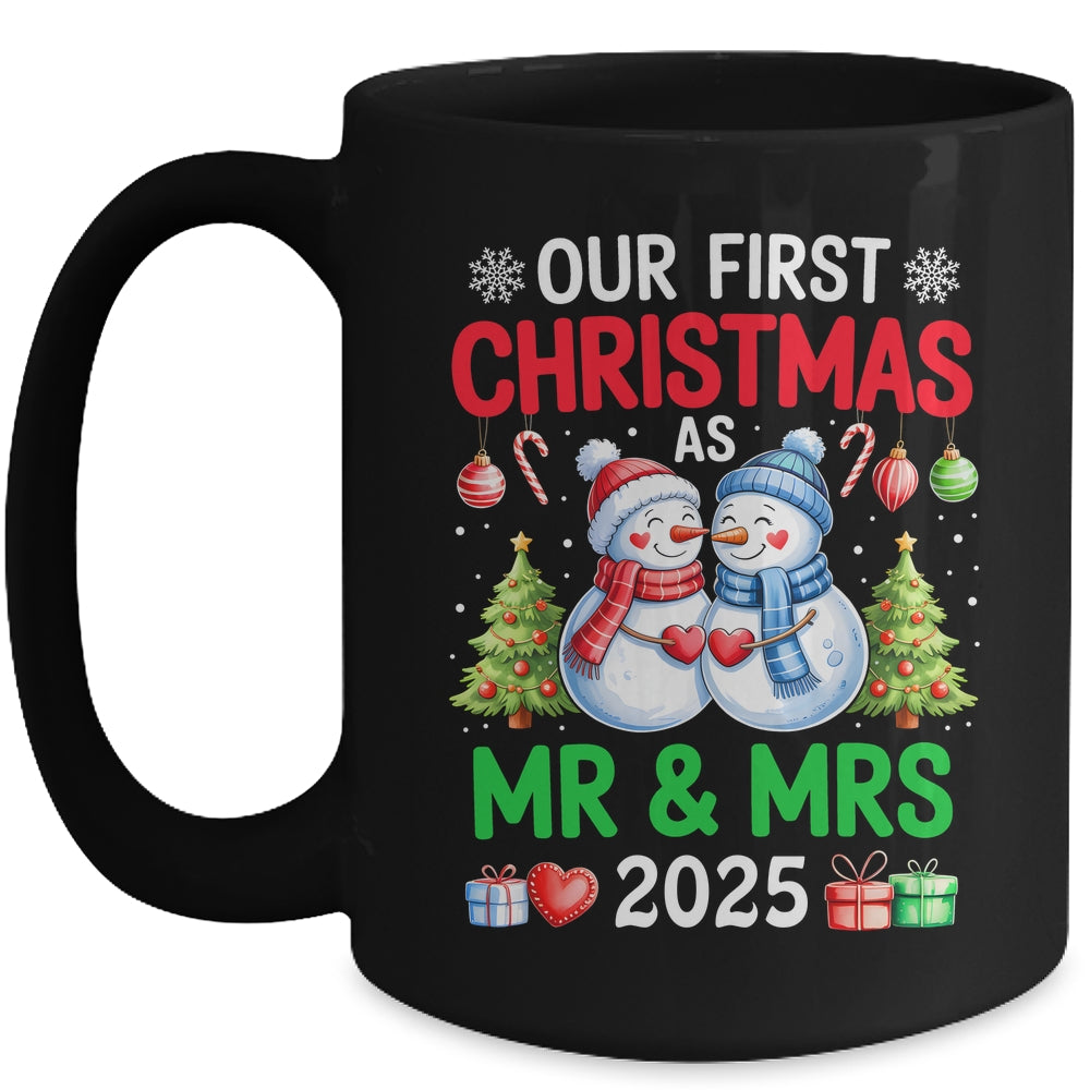 Our First Christmas As Mr & Mrs 2025 Snowman Couple Matching Mug | siriusteestore