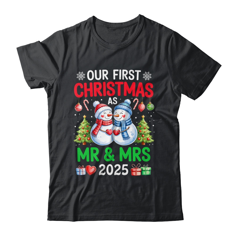 Our First Christmas As Mr & Mrs 2025 Snowman Couple Matching Shirt & Sweatshirt | siriusteestore