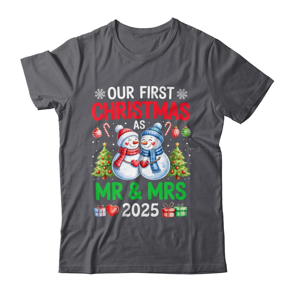 Our First Christmas As Mr & Mrs 2025 Snowman Couple Matching Shirt & Sweatshirt | siriusteestore
