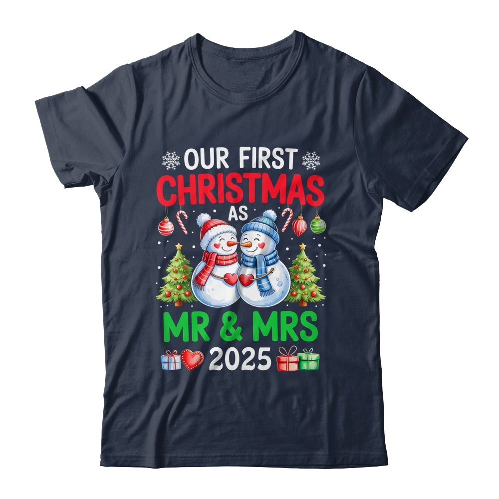 Our First Christmas As Mr & Mrs 2025 Snowman Couple Matching Shirt & Sweatshirt | siriusteestore