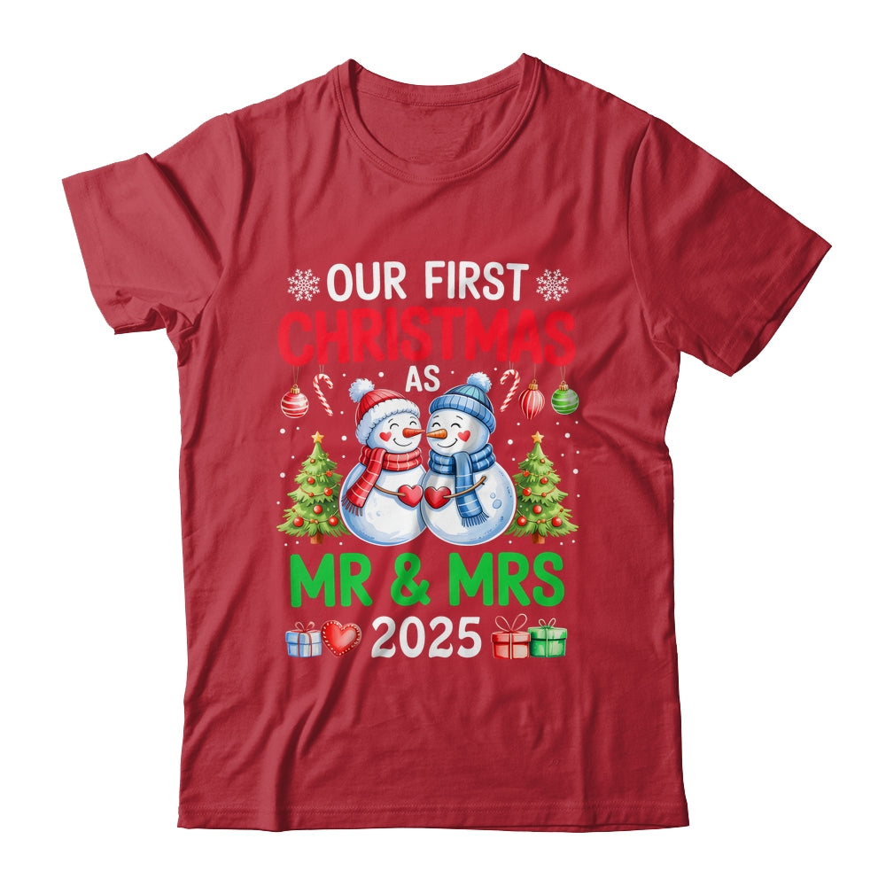 Our First Christmas As Mr & Mrs 2025 Snowman Couple Matching Shirt & Sweatshirt | siriusteestore