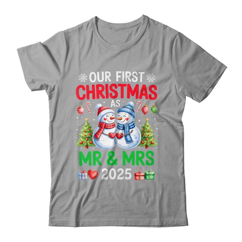 Our First Christmas As Mr & Mrs 2025 Snowman Couple Matching Shirt & Sweatshirt | siriusteestore