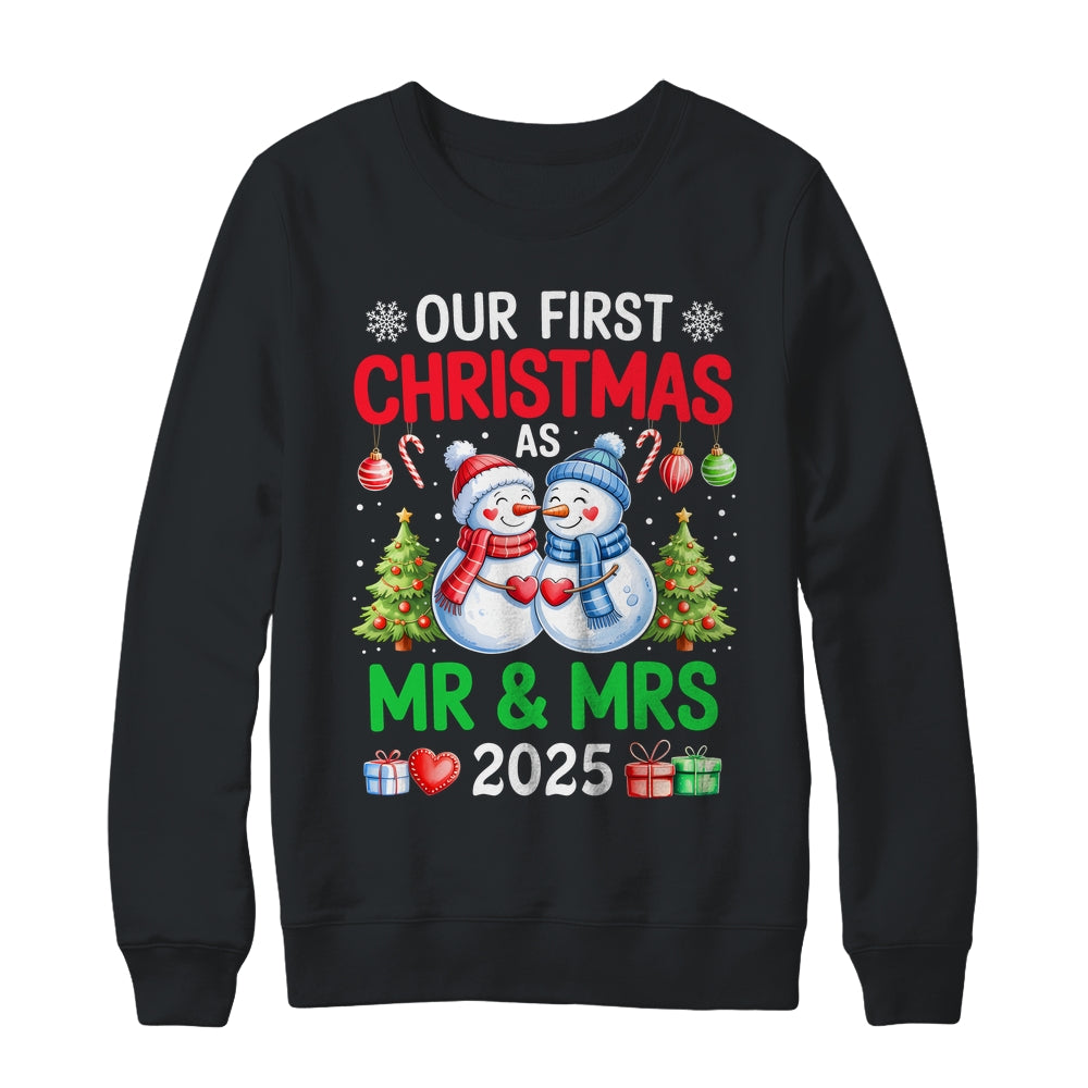 Our First Christmas As Mr & Mrs 2025 Snowman Couple Matching Shirt & Sweatshirt | siriusteestore