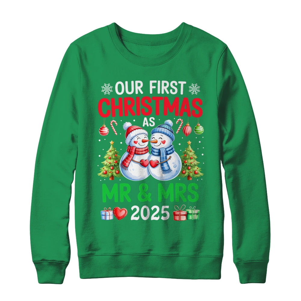 Our First Christmas As Mr & Mrs 2025 Snowman Couple Matching Shirt & Sweatshirt | siriusteestore