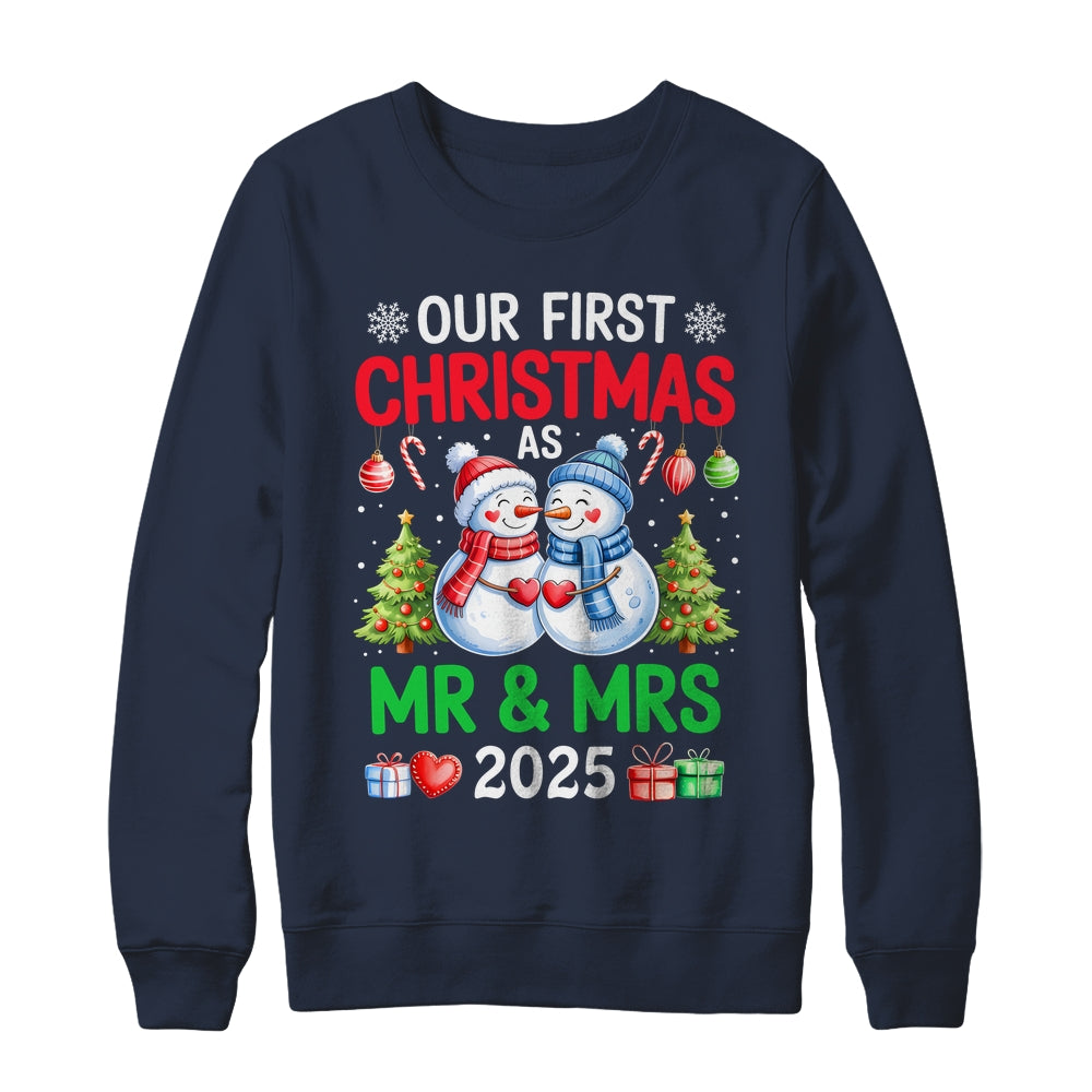 Our First Christmas As Mr & Mrs 2025 Snowman Couple Matching Shirt & Sweatshirt | siriusteestore