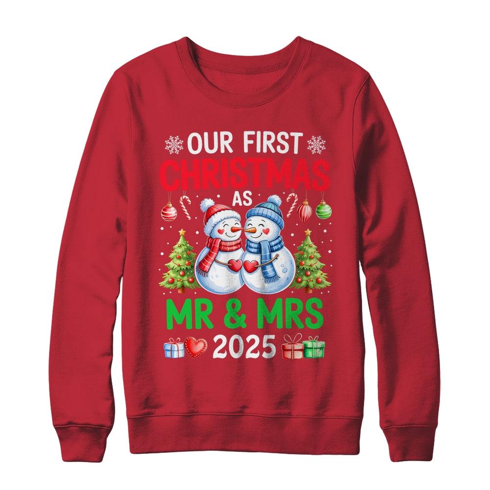 Our First Christmas As Mr & Mrs 2025 Snowman Couple Matching Shirt & Sweatshirt | siriusteestore