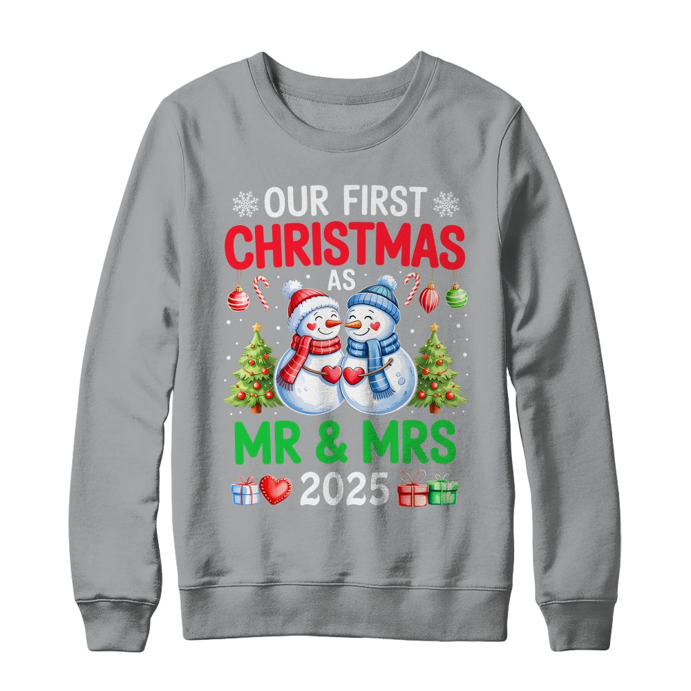 Our First Christmas As Mr & Mrs 2025 Snowman Couple Matching Shirt & Sweatshirt | siriusteestore