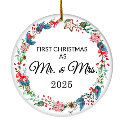 Our First Christmas As Mr and Mrs 2025 For Wedding Newlywed Couple (19) 2025 Christmas Tree Ornament | siriusteestore