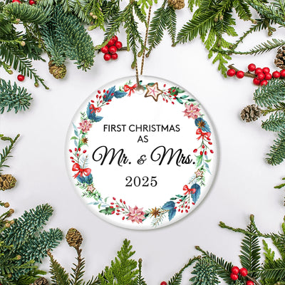 Our First Christmas As Mr and Mrs 2025 For Wedding Newlywed Couple (19) 2025 Christmas Tree Ornament | siriusteestore