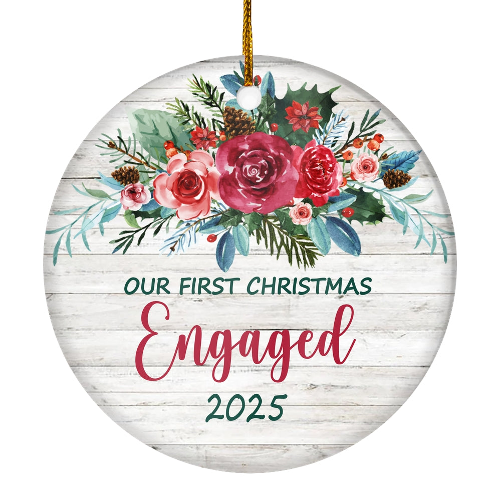 Our First Christmas Engaged 2025 Just Married Bride Groom For Wedding Newlywed Couple (21) Christmas Tree Ornament | siriusteestore