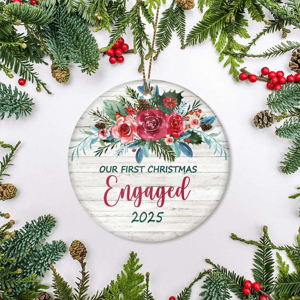 Our First Christmas Engaged 2025 Just Married Bride Groom For Wedding Newlywed Couple (21) Christmas Tree Ornament | siriusteestore
