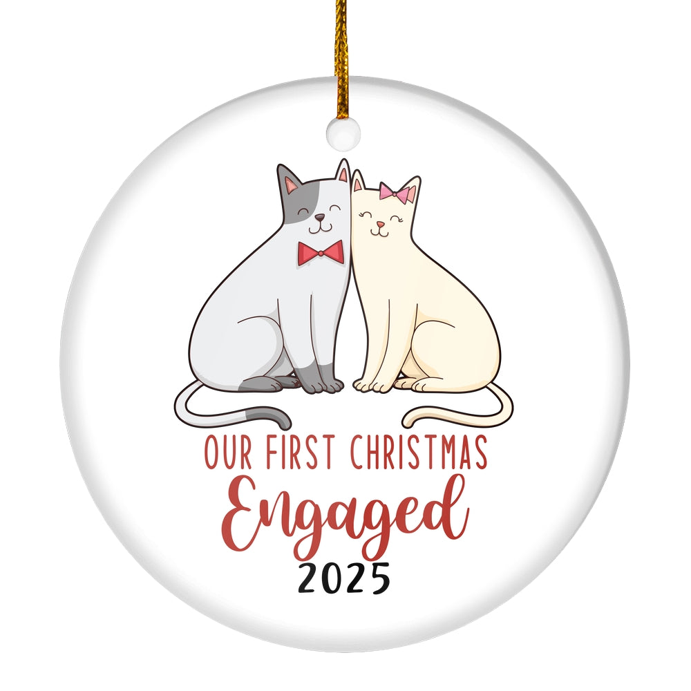 Our First Christmas Engaged 2025 Just Married Cat For Wedding Newlywed Couple (17) 2025 Christmas Tree Ornament | siriusteestore