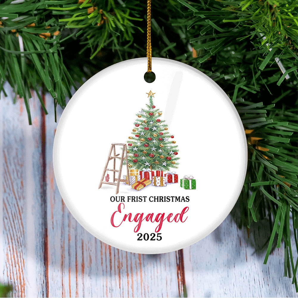 Our First Christmas Engaged 2025 Just Married Christmas Tree For Wedding Newlywed Couple 2025 Christmas Tree Ornament | siriusteestore