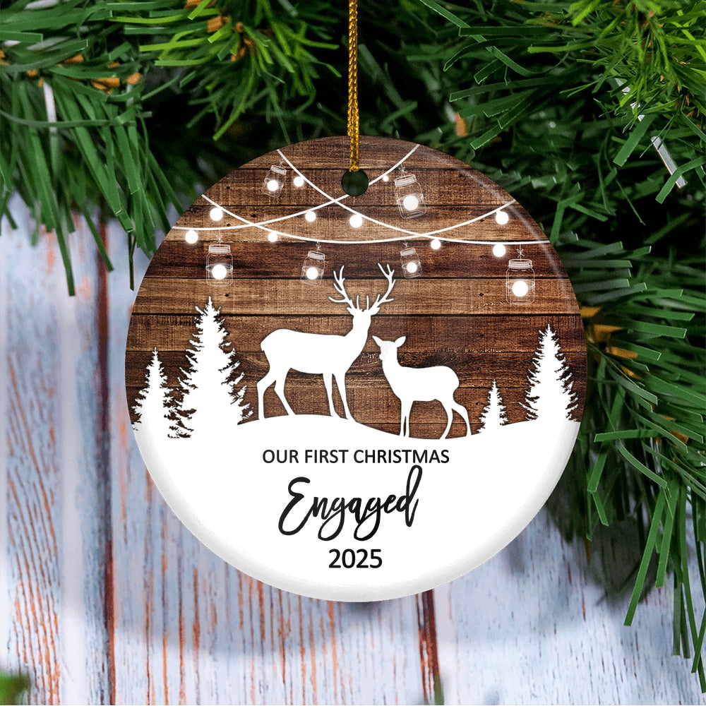 Our First Christmas Engaged 2025 Just Married Deer Christmas Tree For Wedding Newlywed Couple Christmas Tree Ornament | siriusteestore
