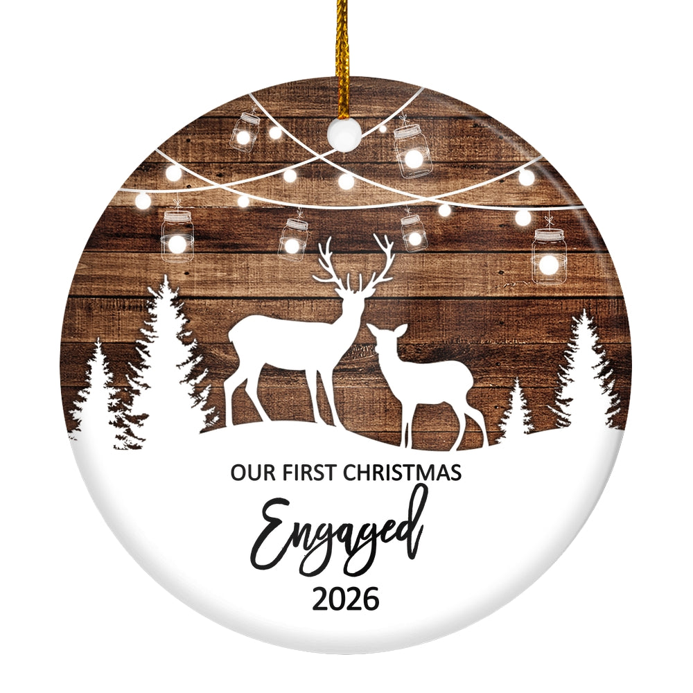 Our First Christmas Engaged 2025 Just Married Deer Tree For Wedding Newlywed Couple Christmas Tree Ornament | siriusteestore
