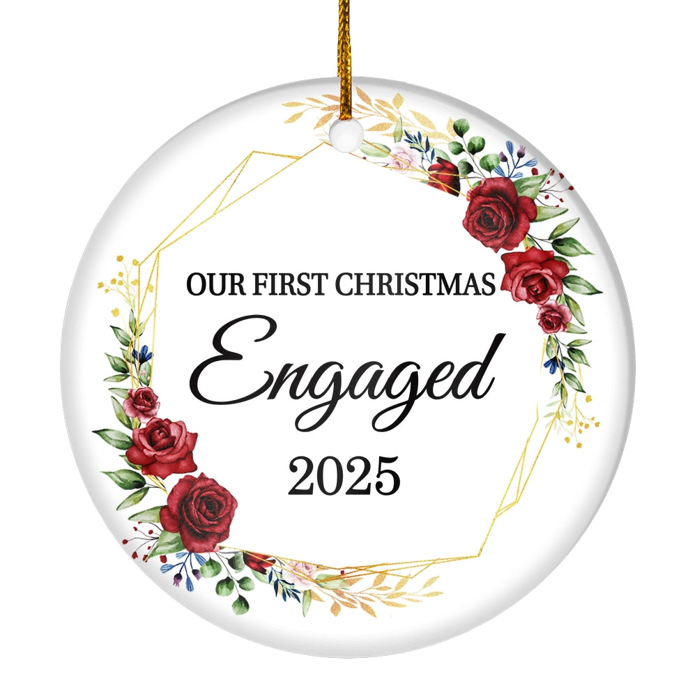 Our First Christmas Engaged 2025 Just Married Flower For Wedding Newlywed Couple (12) 2025 Christmas Tree Ornament | siriusteestore