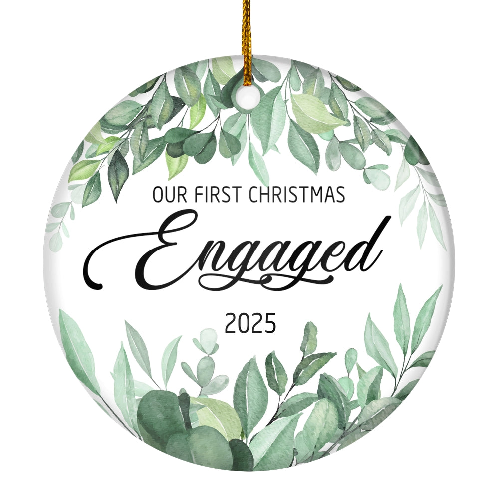 Our First Christmas Engaged 2025 Just Married Flower Leaf For Wedding Newlywed Couple (14) 2025 Christmas Tree Ornament | siriusteestore