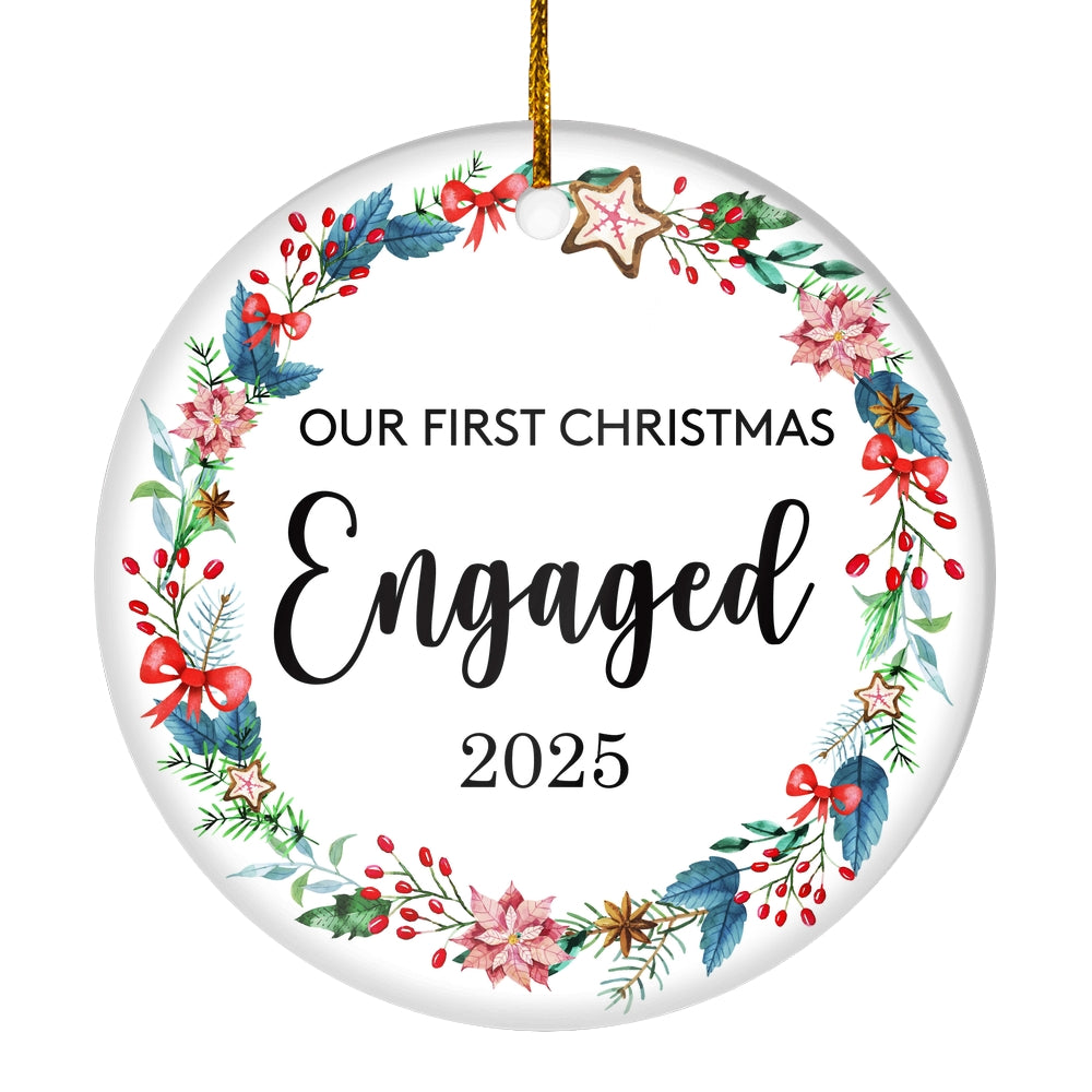 Our First Christmas Engaged 2025 Just Married For Wedding Newlywed Couple (19) 2025 Christmas Tree Ornament | siriusteestore