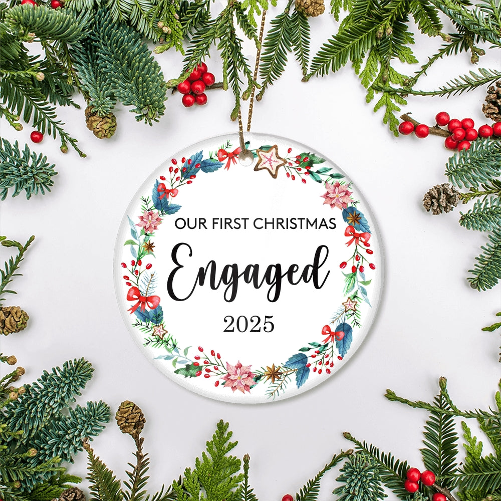 Our First Christmas Engaged 2025 Just Married For Wedding Newlywed Couple (19) 2025 Christmas Tree Ornament | siriusteestore