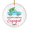 Our First Christmas Engaged 2025 Just Married Truck Tree Wood For Wedding Newlywed Couple (18) Christmas Tree Ornament | siriusteestore