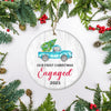 Our First Christmas Engaged 2025 Just Married Truck Tree Wood For Wedding Newlywed Couple (18) Christmas Tree Ornament | siriusteestore