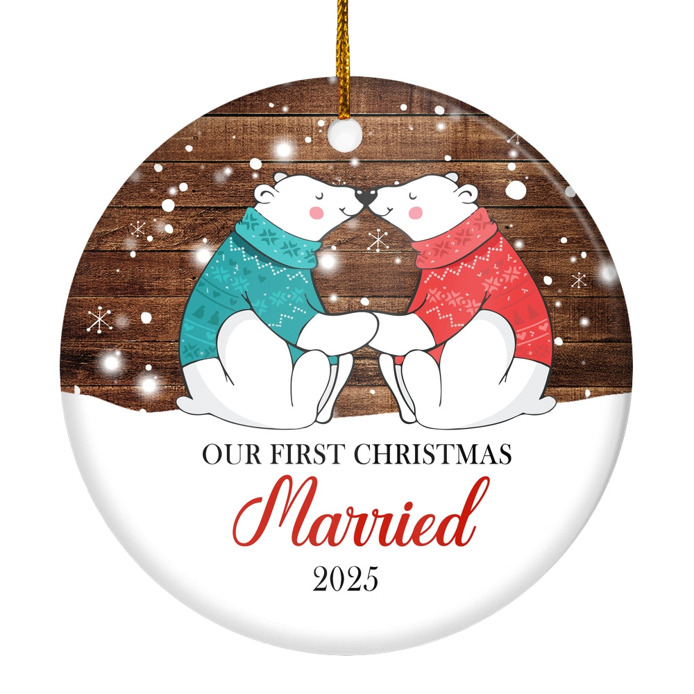 Our First Christmas Married Mr And Mrs 2024 Bear Christmas Tree For Wedding Newlywed Couple Christmas Tree Ornament | siriusteestore