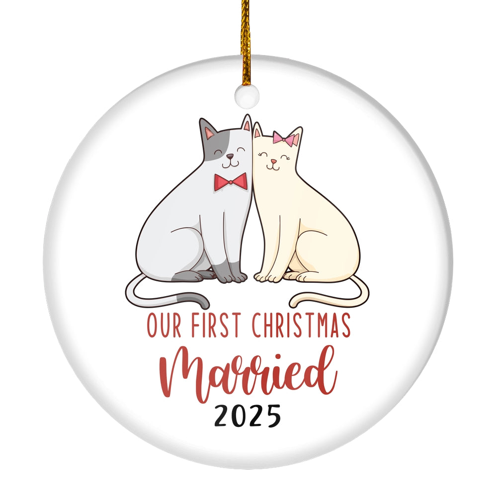 Our First Christmas Married Mr And Mrs 2025 Cat For Wedding Newlywed Couple (17) 2025 Christmas Tree Ornament | siriusteestore