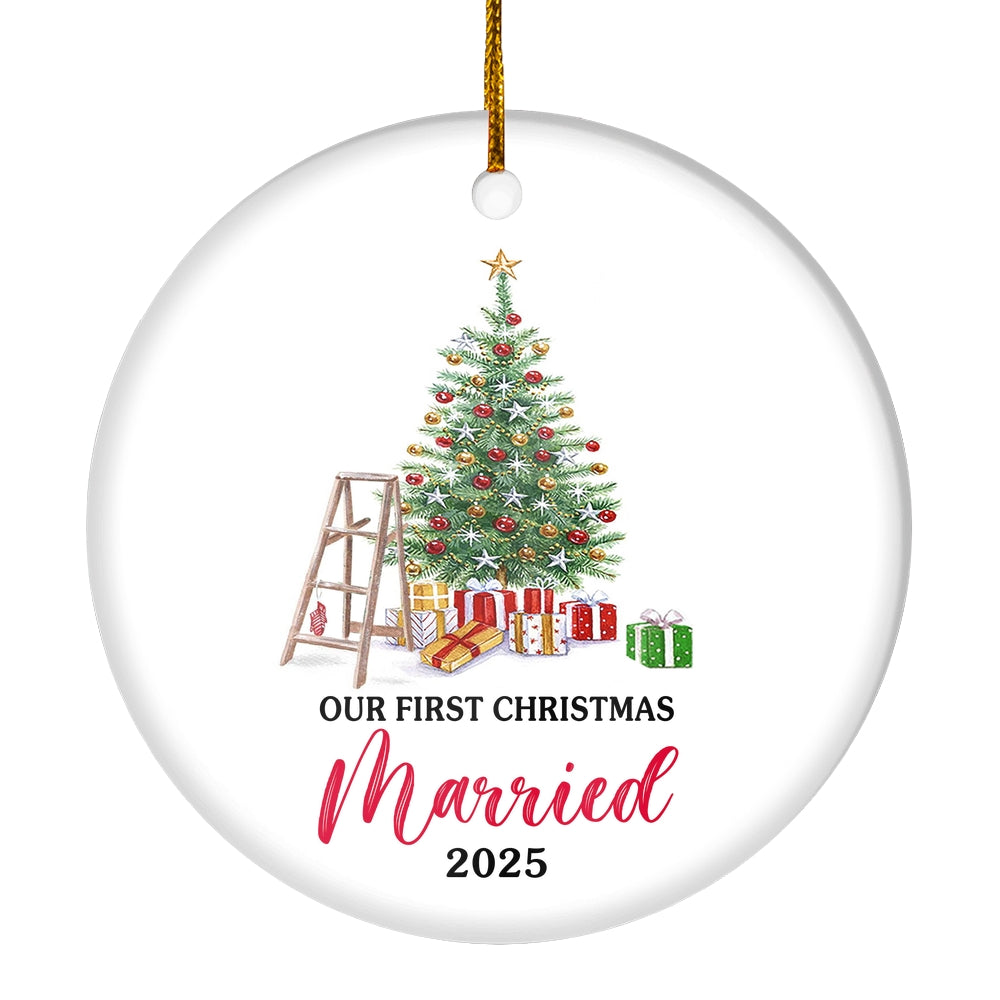 Our First Christmas Married Mr And Mrs 2025 Christmas Tree For Wedding Newlywed Couple 2025 Christmas Tree Ornament | siriusteestore