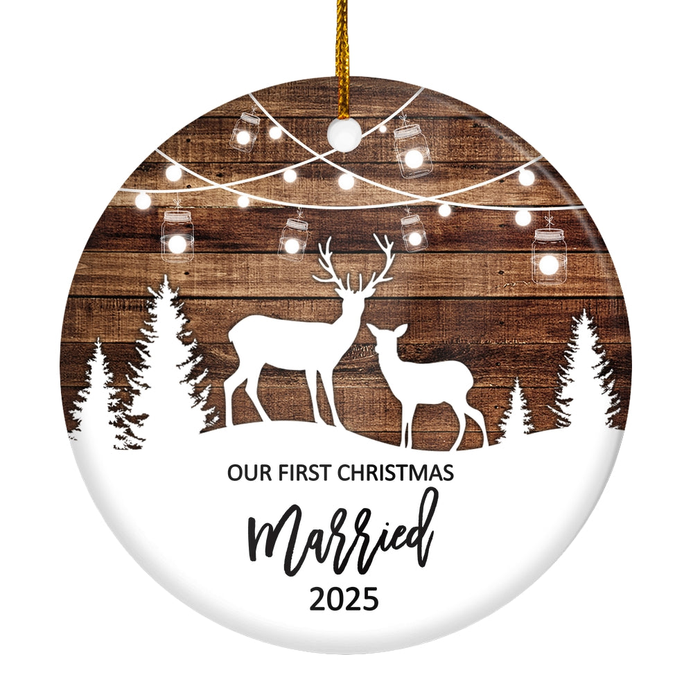 Our First Christmas Married Mr And Mrs 2025 Deer Christmas Tree For Wedding Newlywed Couple Christmas Tree Ornament | siriusteestore