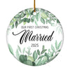 Our First Christmas Married Mr And Mrs 2025 Flower Leaf For Wedding Newlywed Couple (14) 2025 Christmas Tree Ornament | siriusteestore