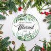 Our First Christmas Married Mr And Mrs 2025 Flower Leaf For Wedding Newlywed Couple (14) 2025 Christmas Tree Ornament | siriusteestore